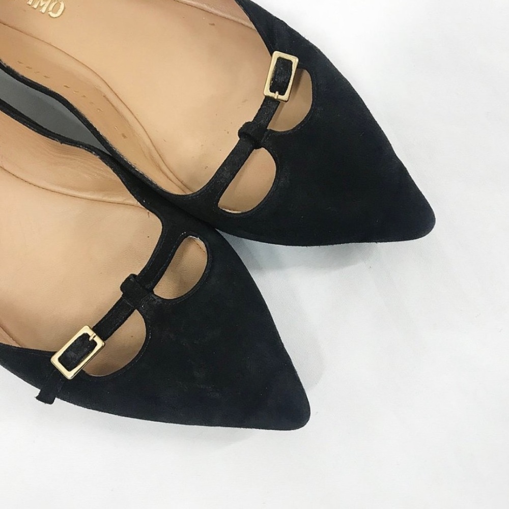 Salvatore Ferragamo Black Suede Leather Pointy Ballet Flats 9